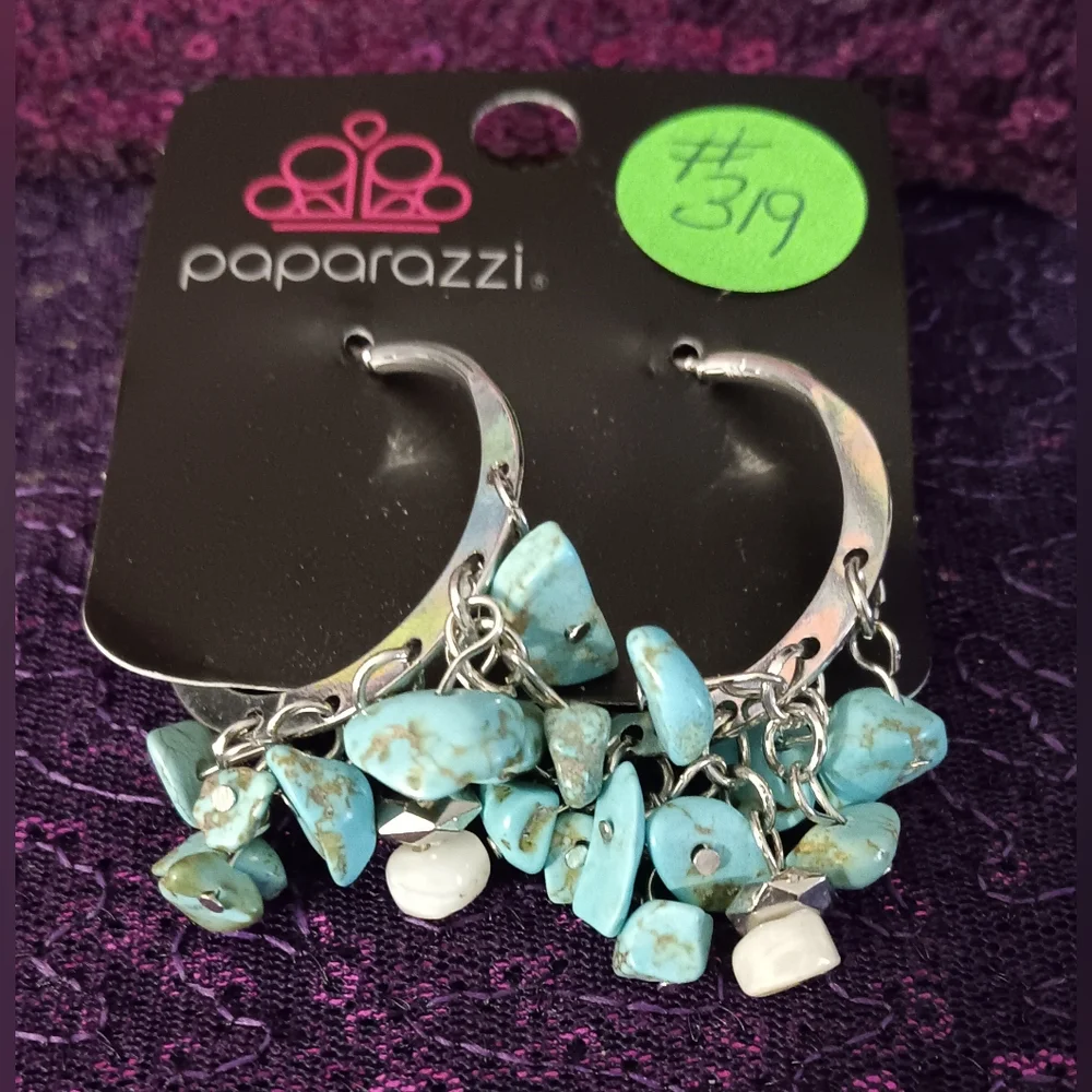Paparazzi Silver and Blue Stone Earrings - Picture 4 of 6